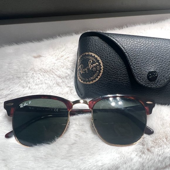 Rayban Unisex Clubmaster Polarized Tortoise Sunglasses
